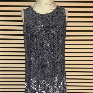 Perceptions New York Sleeveless Polka Dot Floral Dress Size M Pleated Neck